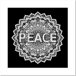 Peace text on mandala art Posters and Art